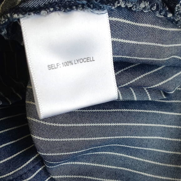 Jane + Delancey Blue White Pinstripe Long Sleeve Button Down Boyfriend Shirt 1X - Picture 9 of 14